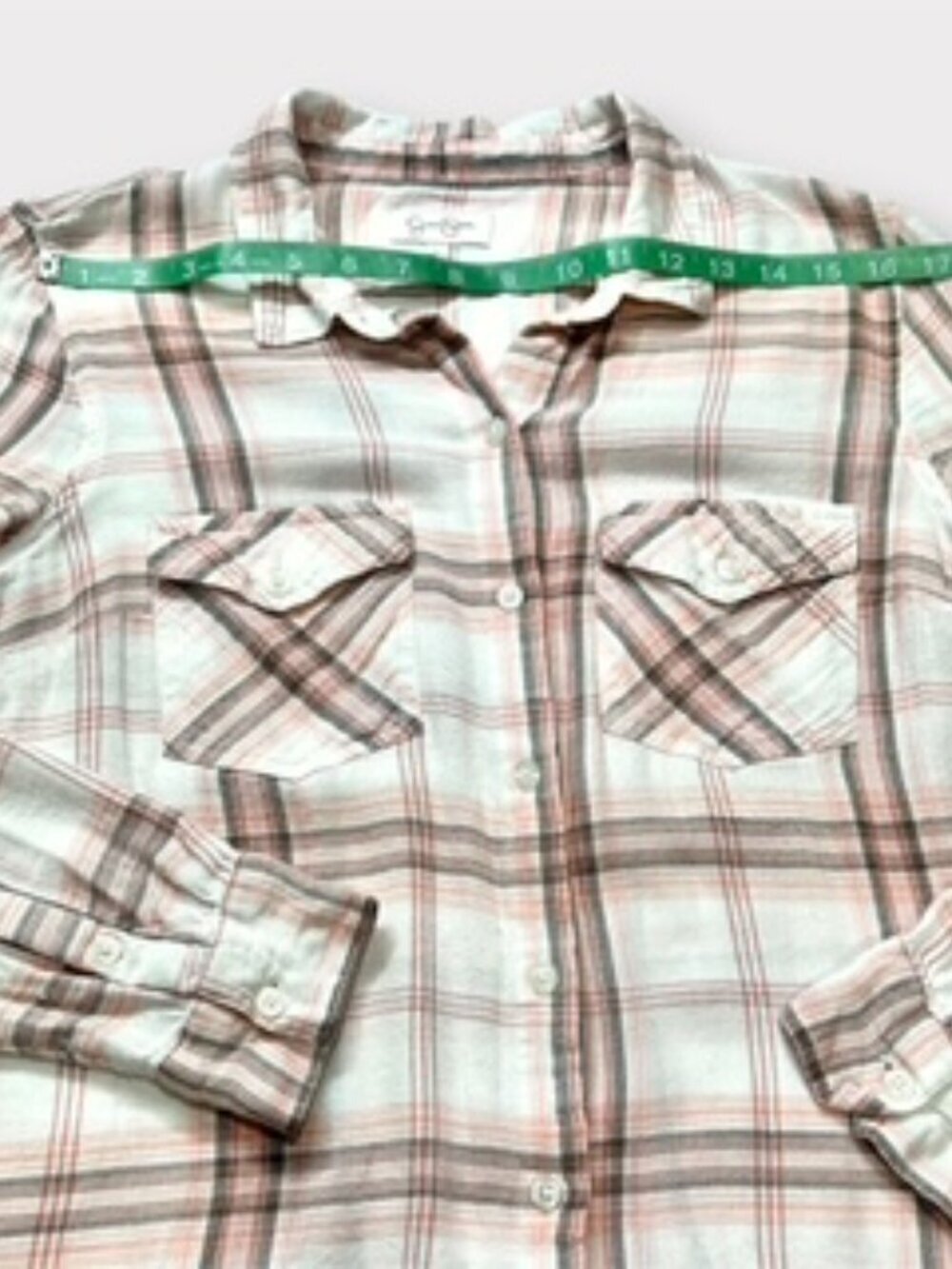 Jessica Simpson Womens Plaid Button-Up Shirt Long Sleeve Pink Multicolor Size L - Picture 8 of 15
